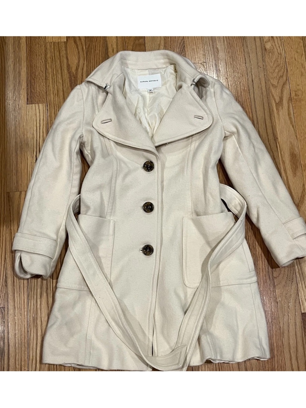 Banana Republic Cream , winter white Wool Blend Belted Peacoat Petite Small